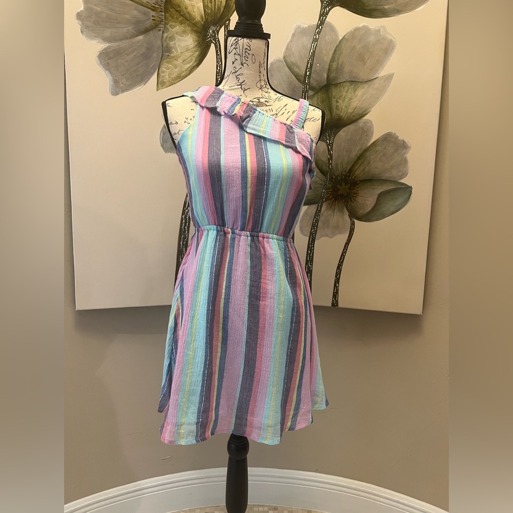 The Children’s Place Girls’ One-Shoulder Striped Dress - Size Large 10/12 NWT